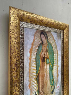 Cuadro Virgen De Guadalupe Marco De Rosas Oro Y Plata Dorado/verde Oro Plata