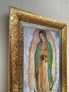 Cuadro Virgen De Guadalupe Marco De Rosas Oro Y Plata Dorado/verde Oro Plata