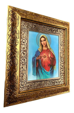 Cuadro Dulce Corazón De María 45x40 Cm Virgen Combinado Oro Y Plata Oro Y Plata