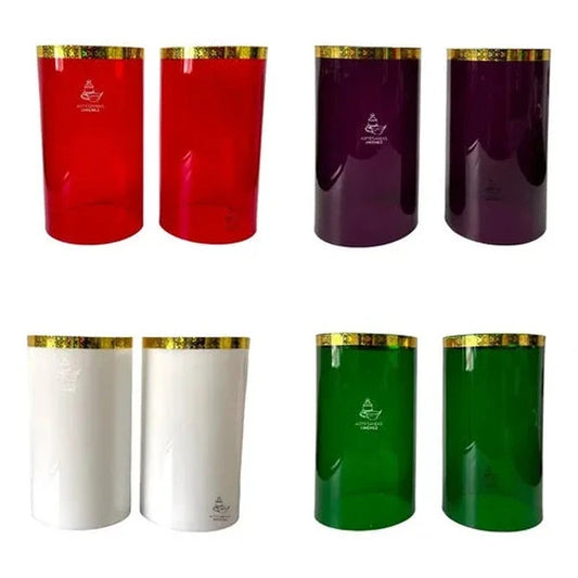 Juego de 8 pantallas acrílicas de 11.5x19 cm para candelero en blanco, morado, verde y rojo
