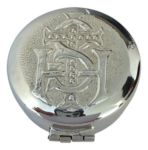 Relicario Hostiario 5 Cm Plateado Pixide Relieve Cruz Jhs