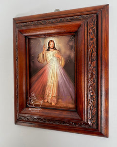 Cuadro Rostro De Jesus Color Nogal Madera De Pino 22x19 Cm Color Nogal