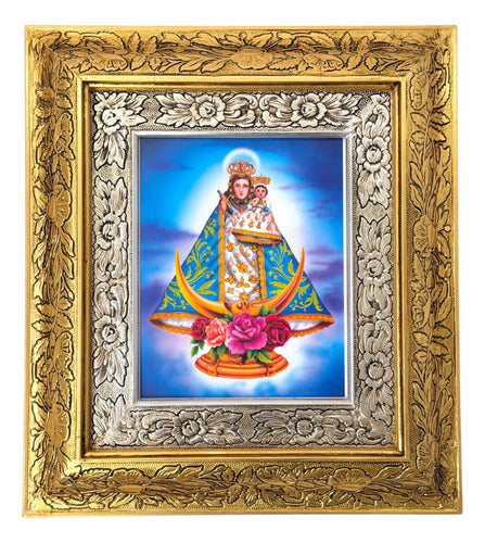 Cuadro De Madera 45x40 Cm Virgen De Los Remedios Oro Y Plata