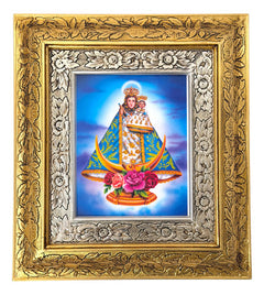 Cuadro De Madera 45x40 Cm Virgen De Los Remedios Oro Y Plata