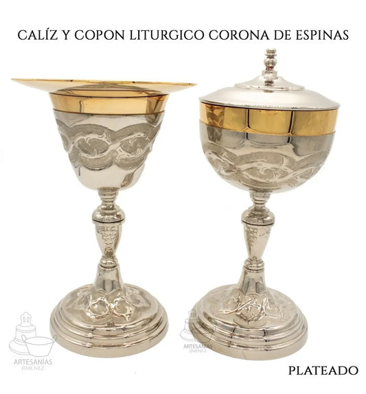 Cáliz y copón plateado corona de espinas, de latón, hecho a mano en México