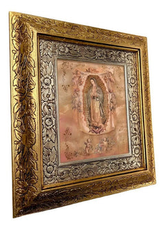 Cuadro Virgen De Guadalupe Y Angeles 45x40 Cm A#1 Combinado Oro Y Plata Oro Y Plata