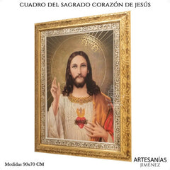 Cuadro Sagrado Corazón De Jesús 90x70 Cm T328 Combinado Oro Y Plata Oro Y Plata