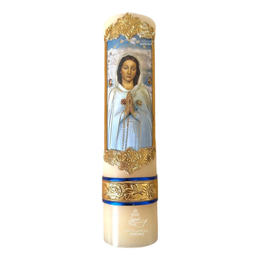 Cirio de oración de cera de la Rosa Mística, hecho a mano en México