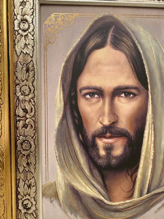 Cuadro Rostro De Jesús 60x47 Cm Combinado Oro Y Plata Oro Y Plata