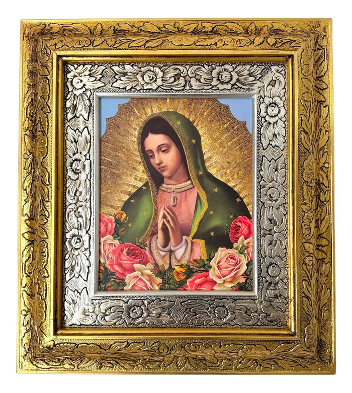 Our Lady of Guadalupe with Roses Framed Picture 45x40 cm, Gold