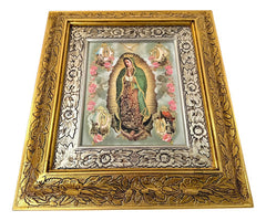 Cuadro Virgen De Guadalupe Rosas 45x40cm C014 Virgen Con Las 4 Apariciones Oro Y Plata