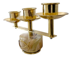 Altar Candelabra Pair, 3-Light, Gold, Round Onyx