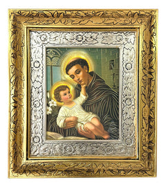 Cuadro San Antonio De Padua 45x40 Cm Combinado Oro Y Plata Oro Y Plata