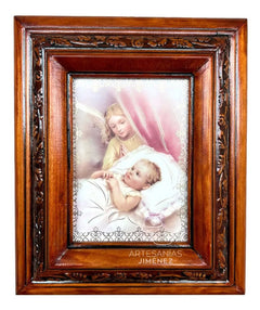 Cuadro Querubin Y Bebe Nogal C07 Angel Protector Nogal