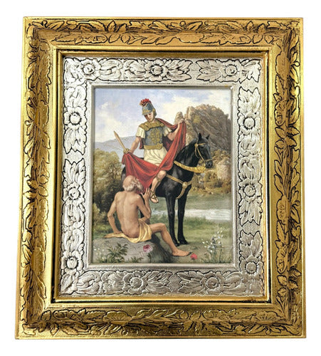 Cuadro San Martin Caballero 45x40 Cm C01 Combinado Oro Y Plata Oro Y Plata