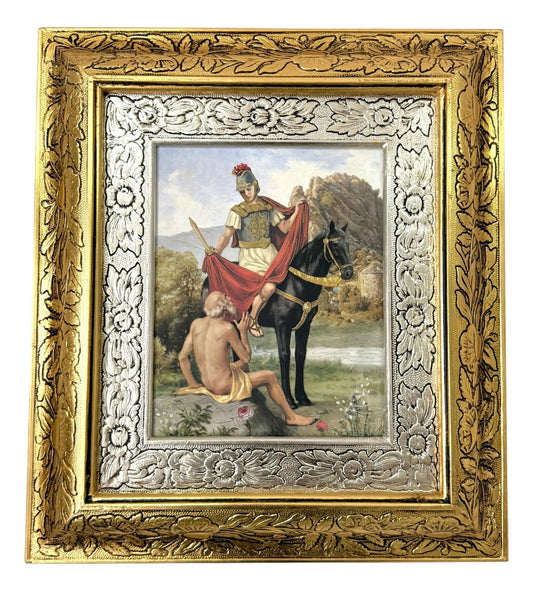 Cuadro de San Martín Caballero, 45x40 cm, acabado combinado oro y plata