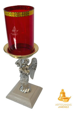 Candeleros De Mesa Para Altar (par) Angel De Bronce Plateado Dorado