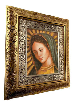 Cuadro Rostro De La Virgen De Guadalupe  45x40 Cm A#1  Vg01 Combinado Oro Y Plata Oro Y Plata