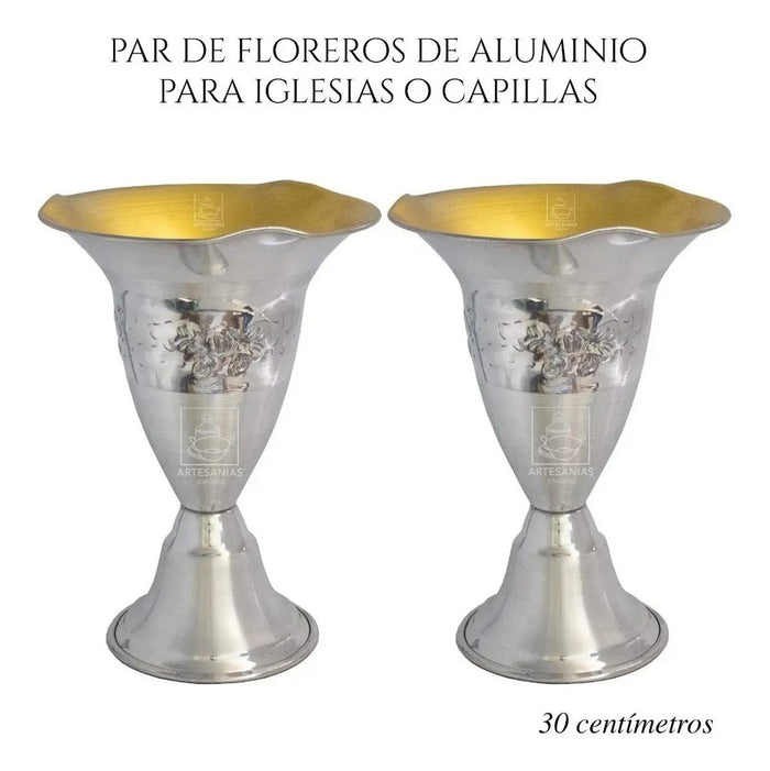 Church Altar Vases Pair 30 cm, Silver, Tulip