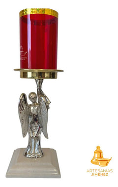 Candeleros De Mesa Para Altar (par) Angel De Bronce Plateado Dorado