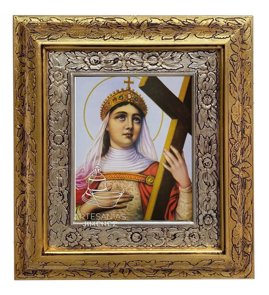 Cuadro de Santa Elena, 45x40 cm, acabado combinado oro y plata, hecho a mano en México