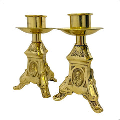 6 Candeleros Y 1 Cruz De Mesa Religiosos Modelo Barroco Bronce