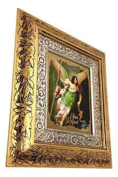 Cuadro Arcangel San Rafael 45x40 Cm Combinado Oro Y Plata Oro Y Plata