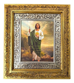 Cuadro San Judas Con Frase 45x40 Cm Combinado Oro Y Plata / Oro Y Plata Dorado Con Plateado