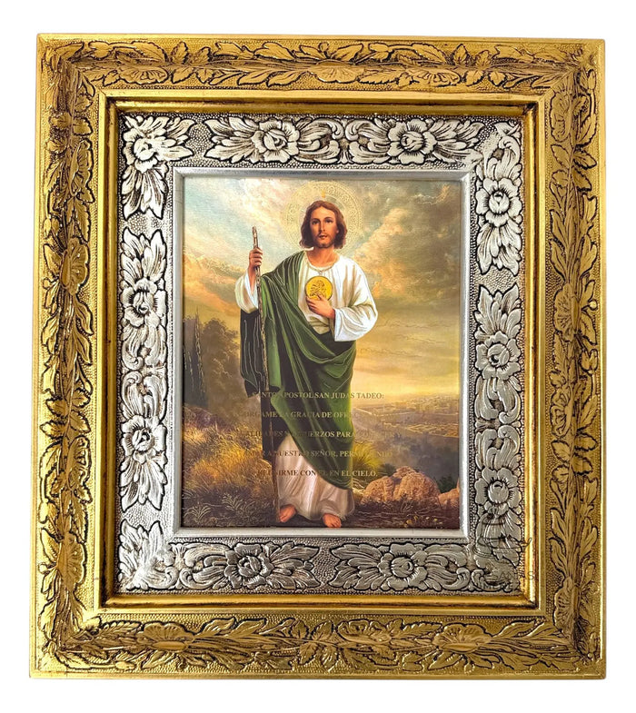 Cuadro San Judas Con Frase 45x40 Cm Combinado Oro Y Plata / Oro Y Plata Dorado Con Plateado