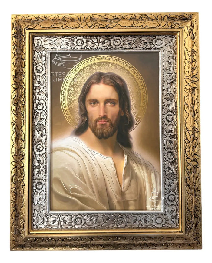 Radiant Face of Jesus Framed Picture 60x47 cm Gold & Silver