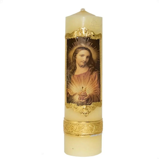 Cirio o vela de oración del Sagrado Corazón de Jesús, hecho a mano en México