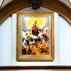 Cuadro Virgen Del Carmen Con Las Animas 90x70 Cm Madera Hoja De Oro Y Plata