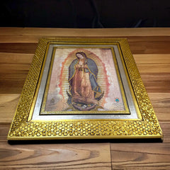 Cuadro Virgen De Guadalupe Original 59x46 Cm Panal Dorado Y Plateado Dorado