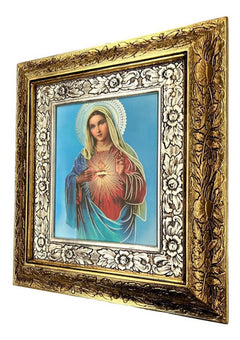 Cuadro Dulce Corazón De María 45x40 Cm Virgen Combinado Oro Y Plata Oro Y Plata