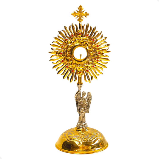 Custodia eucarística para hora santa de 68 cm, con baño de oro, hecha a mano en México