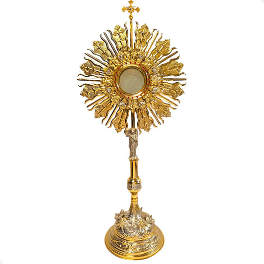 Custodia eucarística de 144 cm con expositor del Santísimo, en latón con baño de oro, hecha a mano en México