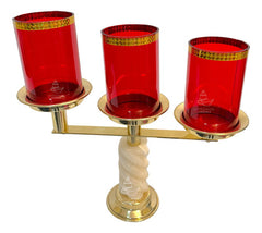 Candeleros De Tres Luces (2 Piezas) Caramelo Con Pantallas Rojo