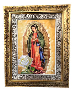 Cuadro Virgen De Guadalupe 60x47 Cm Rosa De Guadalupe Combinado Oro Y Plata Oro Y Plata