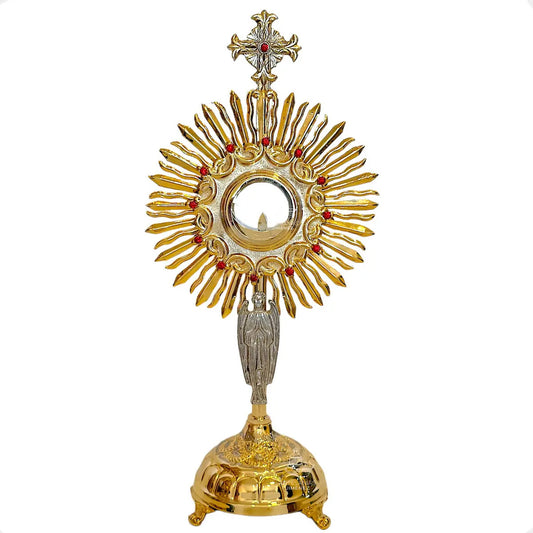 Custodia eucarística tradicional de rayos de 52 cm, en latón con baño de oro, hecha a mano en México