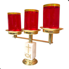 Candeleros De Tres Luces (2 Piezas) Cuadrados Con Pantallas Cruz Y Pez