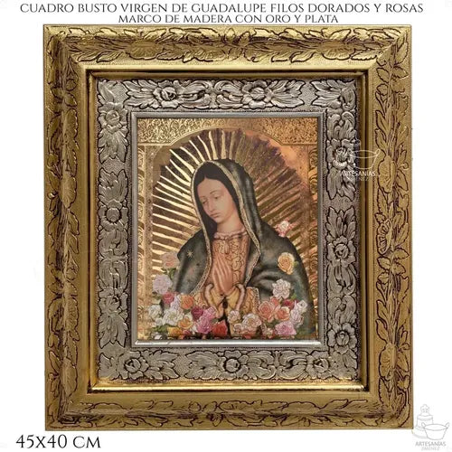 Cuadro del busto de la Virgen de Guadalupe de 45x40 cm, hecho a mano en México