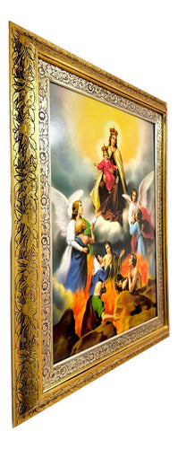 Cuadro Virgen Del Carmen Con Las Animas 90x70 Cm Madera Hoja De Oro Y Plata
