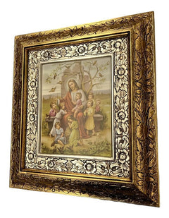 Cuadro Jesús Y Los Niños 45x40 Cm A#1 Combinado Oro Y Plata Oro Y Plata