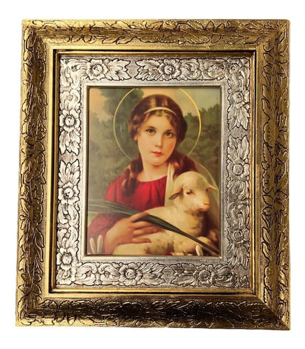 Cuadro Santa Ines 45x40 Cm Combinado Oro Y Plata Oro Y Plata