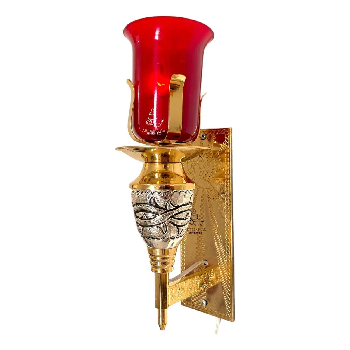 Lámpara del Santísimo con corona de espinas, 35 cm, en latón con baño de oro — detalle de la base