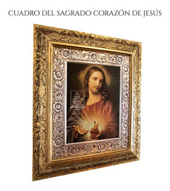 Cuadro Sagrado Corazon De Jesus 45x40 Cm Combinado Oro Y Plata Oro Y Plata