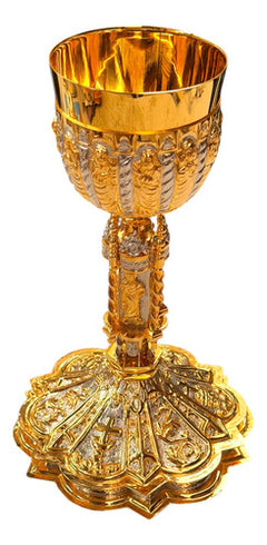 Caliz Barroco Tradicional Para Ordenación Grande Con Patena Combinado Dorado Plateado