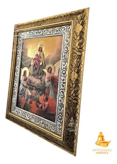 Cuadro Nuestra Señora Del Monte Carmelo 60x47 Cm Combinado Oro Y Plata Oro Y Plata