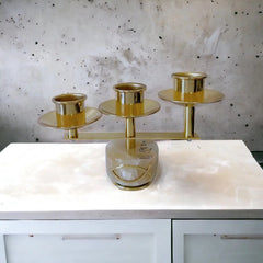 Altar Candelabra Pair, 3-Light, Gold, Round Onyx