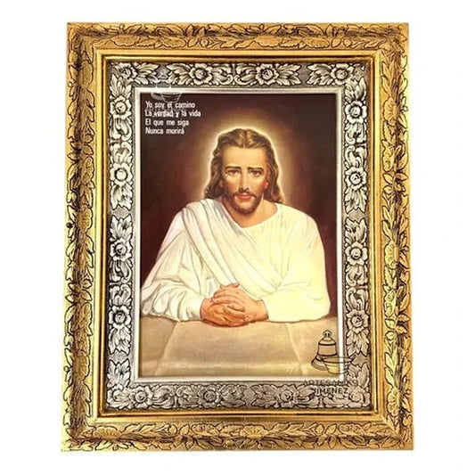 Cuadro del Divino Maestro Jesús de 60x47 cm, acabado combinado oro y plata